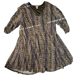 Cato Snakeskin Animal Print V-Neck Dress 3/4 Sleeve Size 14/16W Plus